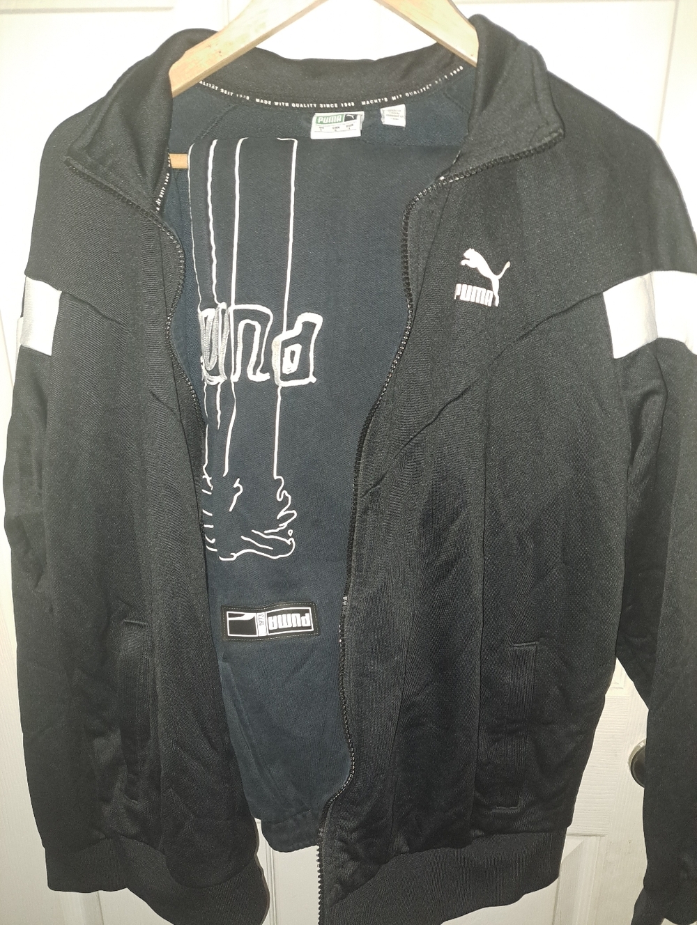 Puma Black Bomber Jacket with White Shoulder Stripes